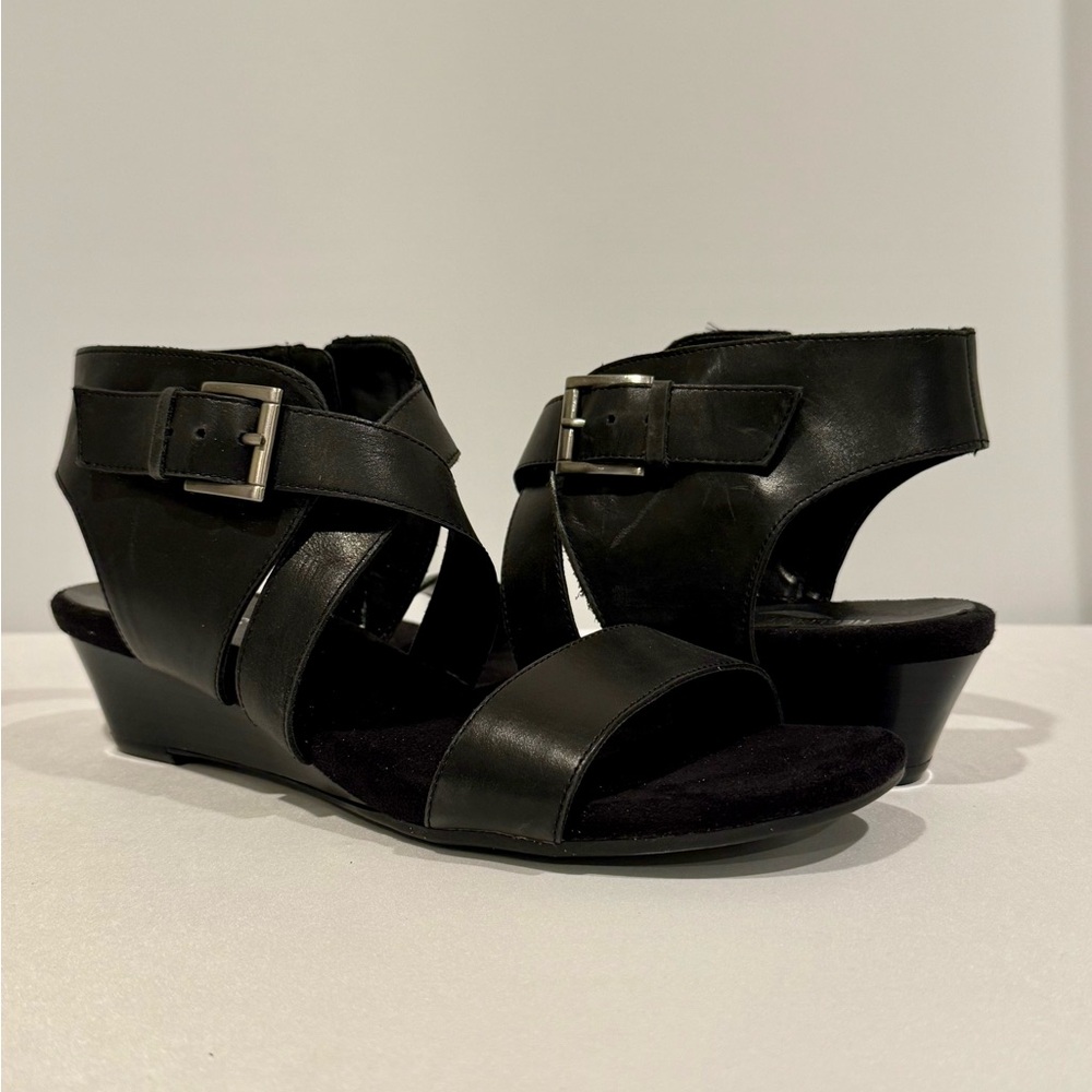 Aerosoles Women's Propryetor Wedge Sandal, Black Leather